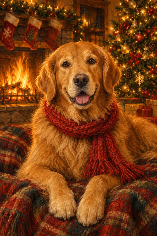 Pet by the Fireplace portrait style example