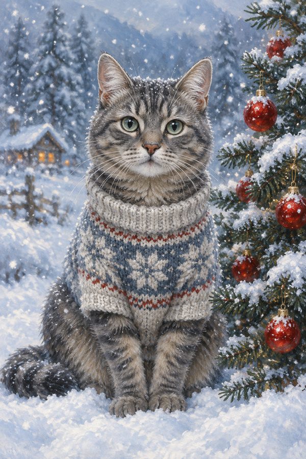 Snowy Christmas Pet portrait style example